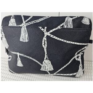Chicos‎ Clutch Makeup Bag Nautical Navy/White Large Tassel Polka Dot Liner